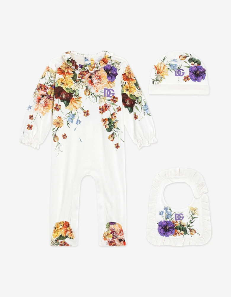Baby Girls Floral Babygrow Set in White