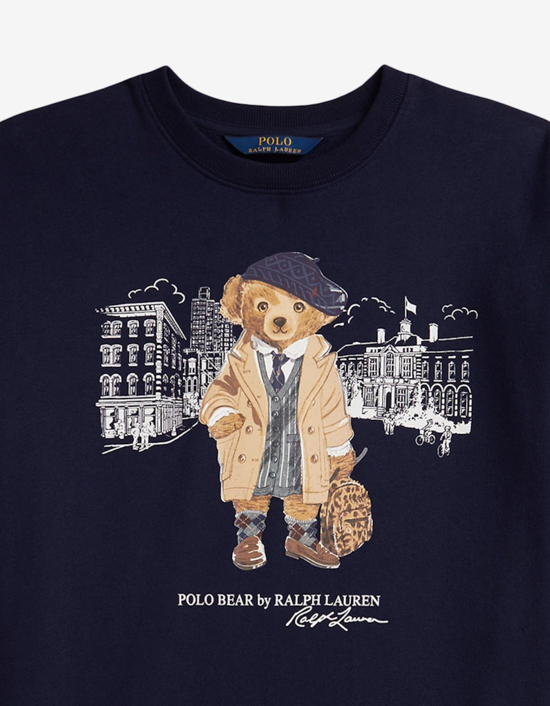 Girls Polo Bear Sweater Dress in Navy