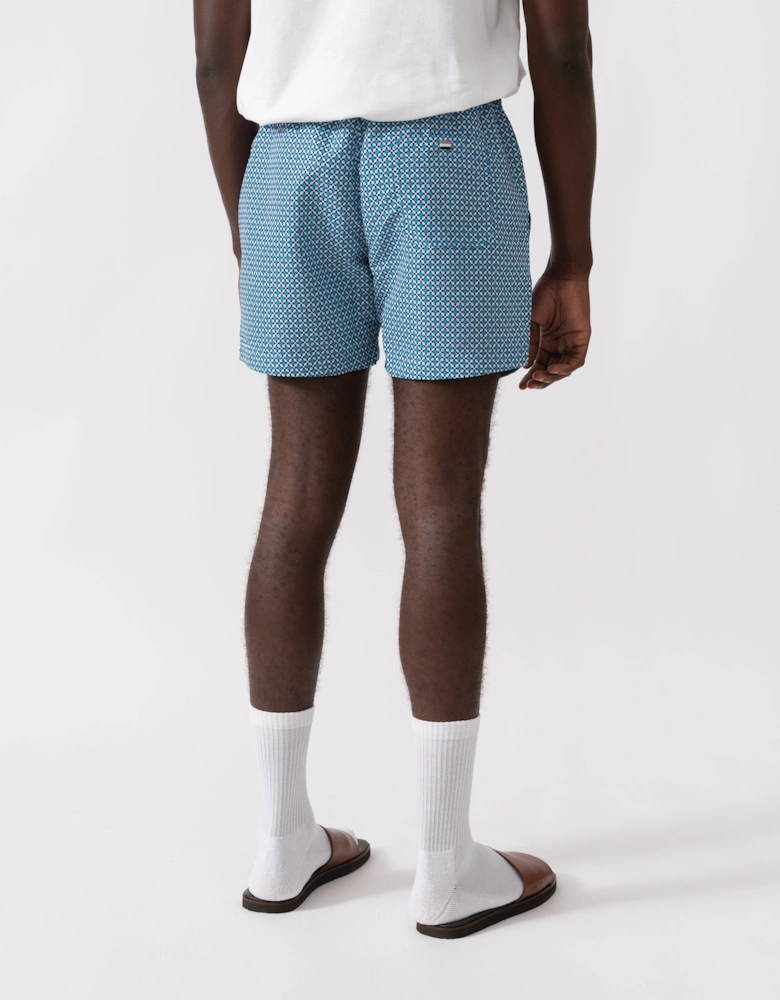 BOSS Orange Vibe Mens Logo-Label Swim Shorts with Seasonal Pattern - Open Blue 483