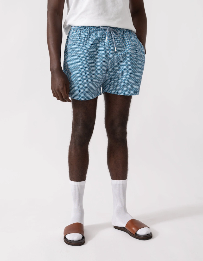 BOSS Orange Vibe Mens Logo-Label Swim Shorts with Seasonal Pattern - Open Blue 483