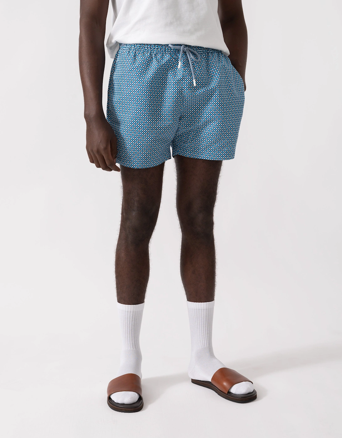 BOSS Orange Vibe Mens Logo-Label Swim Shorts with Seasonal Pattern - Open Blue 483, 5 of 4
