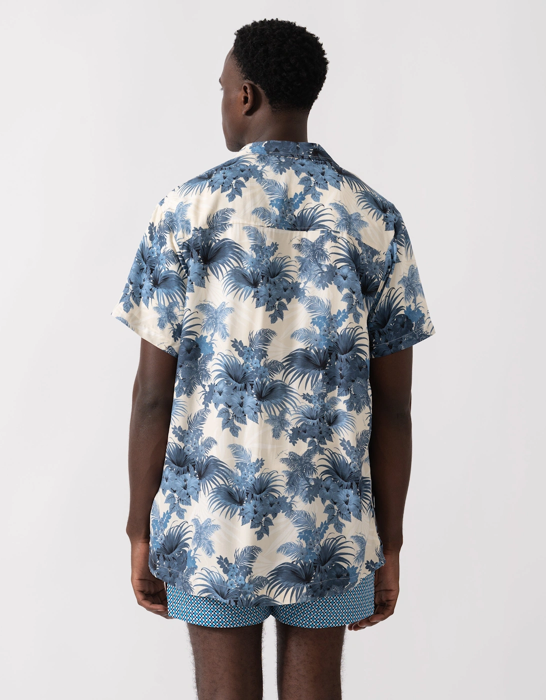 BOSS Orange Mens Short Sleeve Floral Print Beach Shirt - Open Blue 483