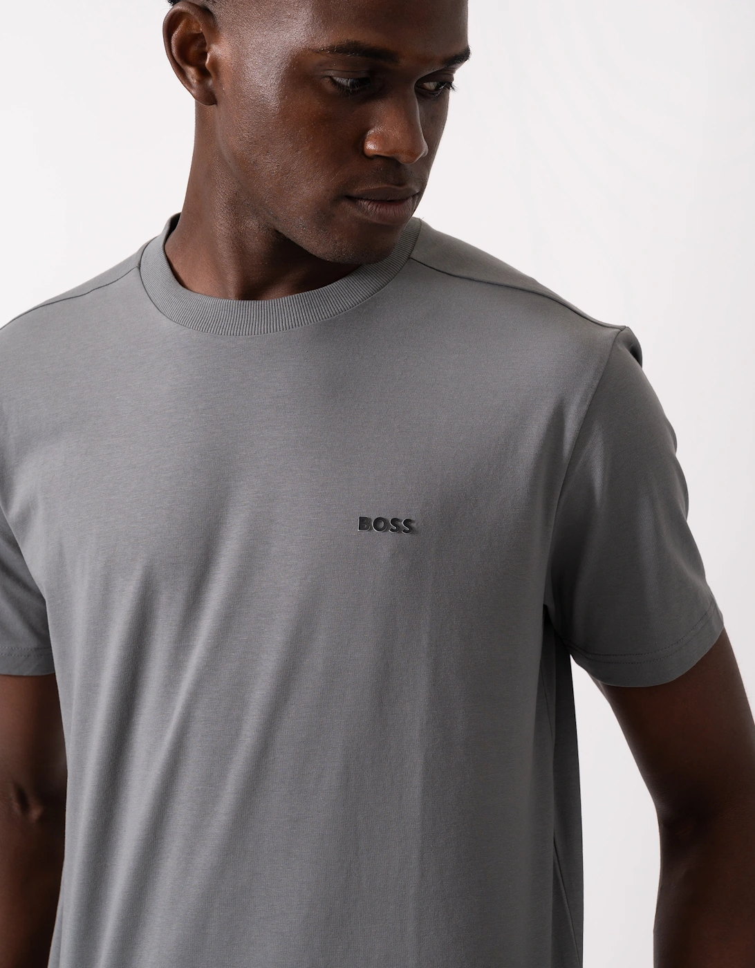 BOSS Green Tee Mens Stretch Cotton T-Shirt with Contrast Logo - Medium Grey 036