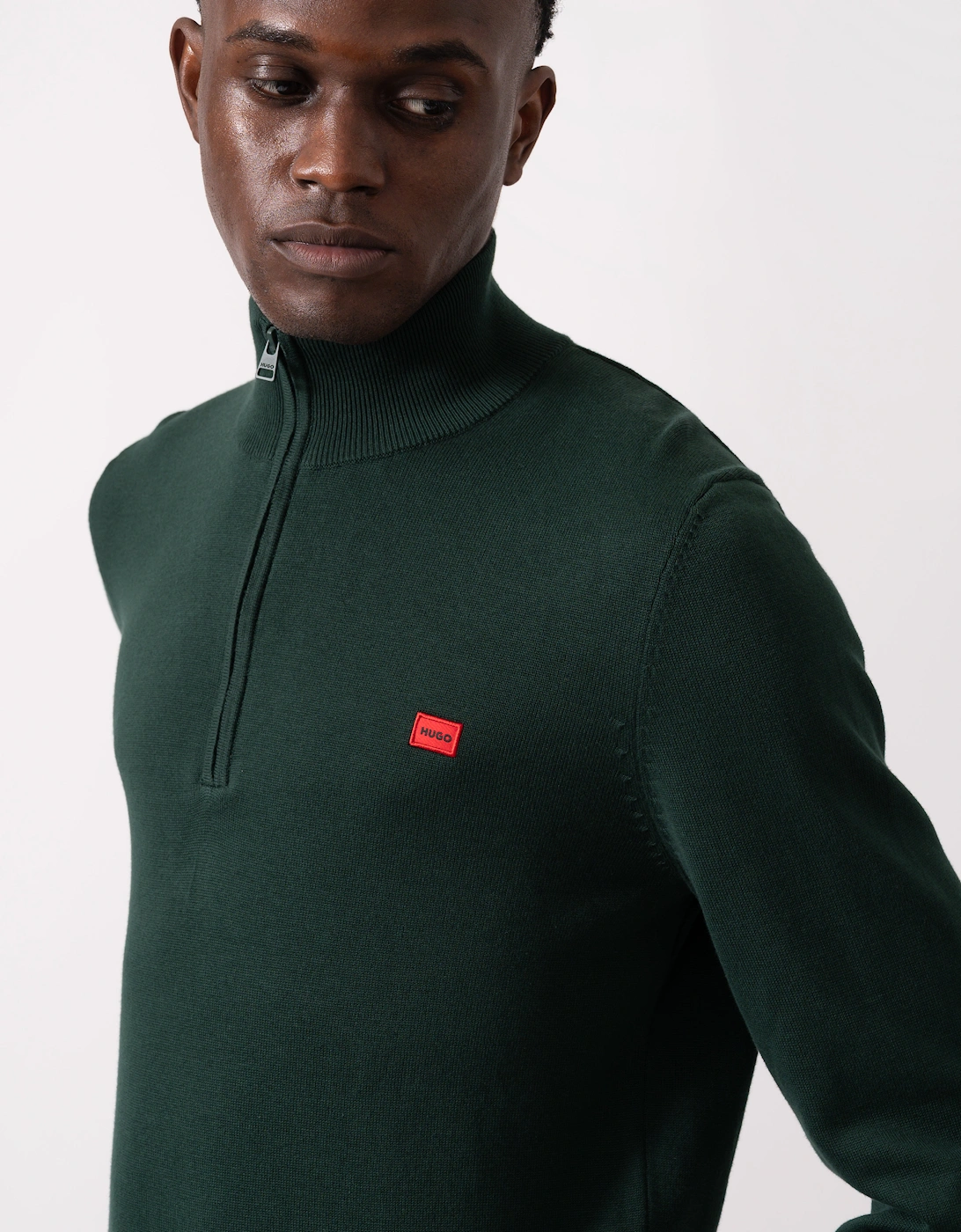 HUGO San Quintus-C Mens 1/4 Zip Pullover - Open Green 385