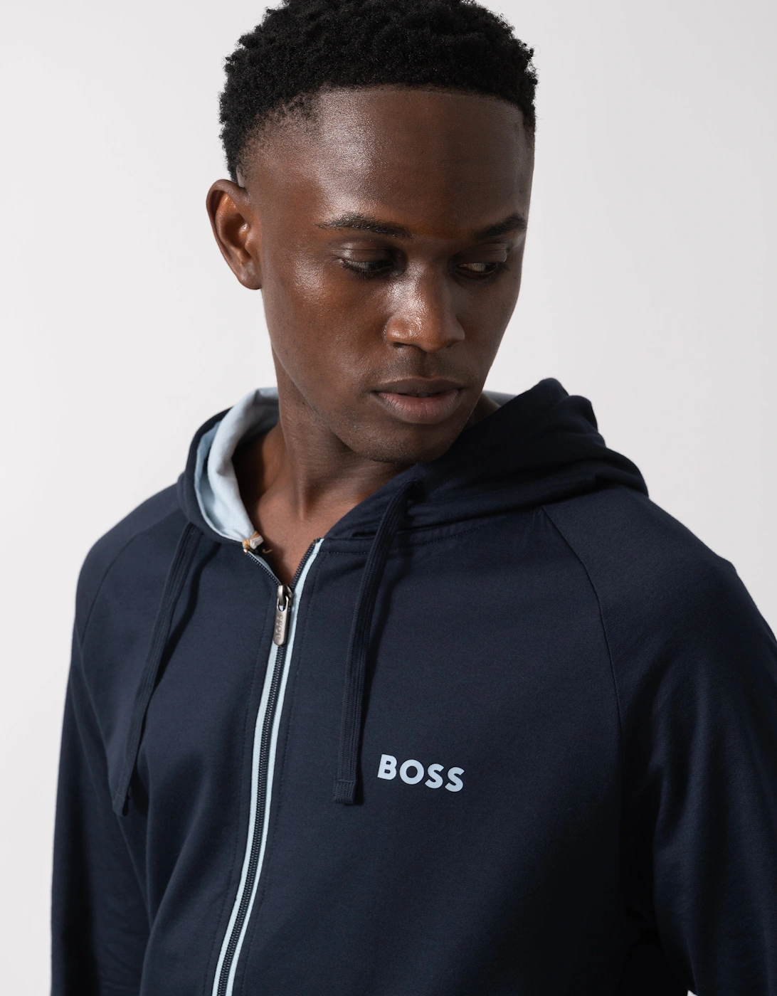 BOSS Orange Mens Authentic Zip Up Loungewear Hoodie 50545573 - Dark Blue 403