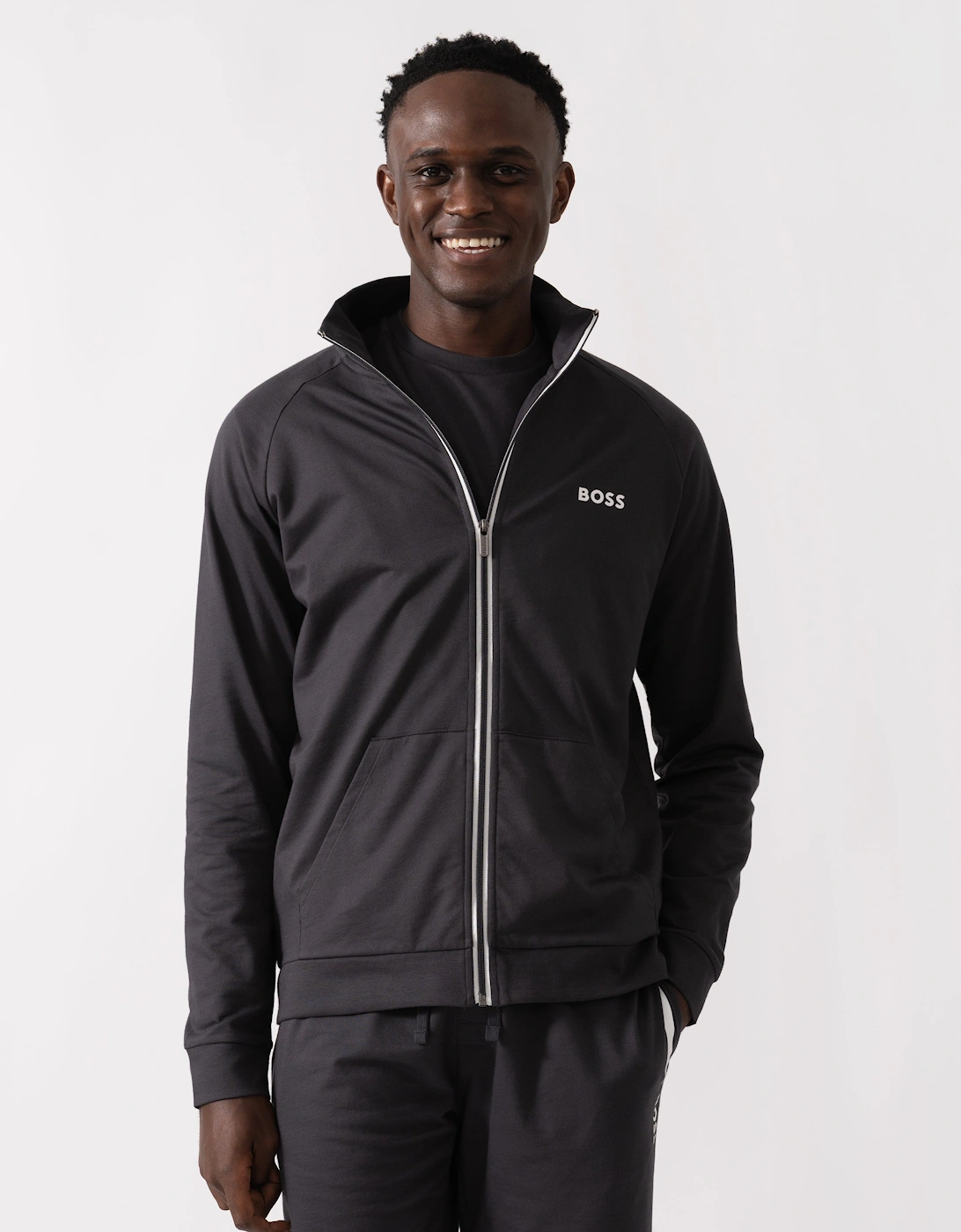 Men's BOSS Orange Mens Authentic Zip Loungewear Jacket 50545564 - Dark Grey 021 - Size: XL