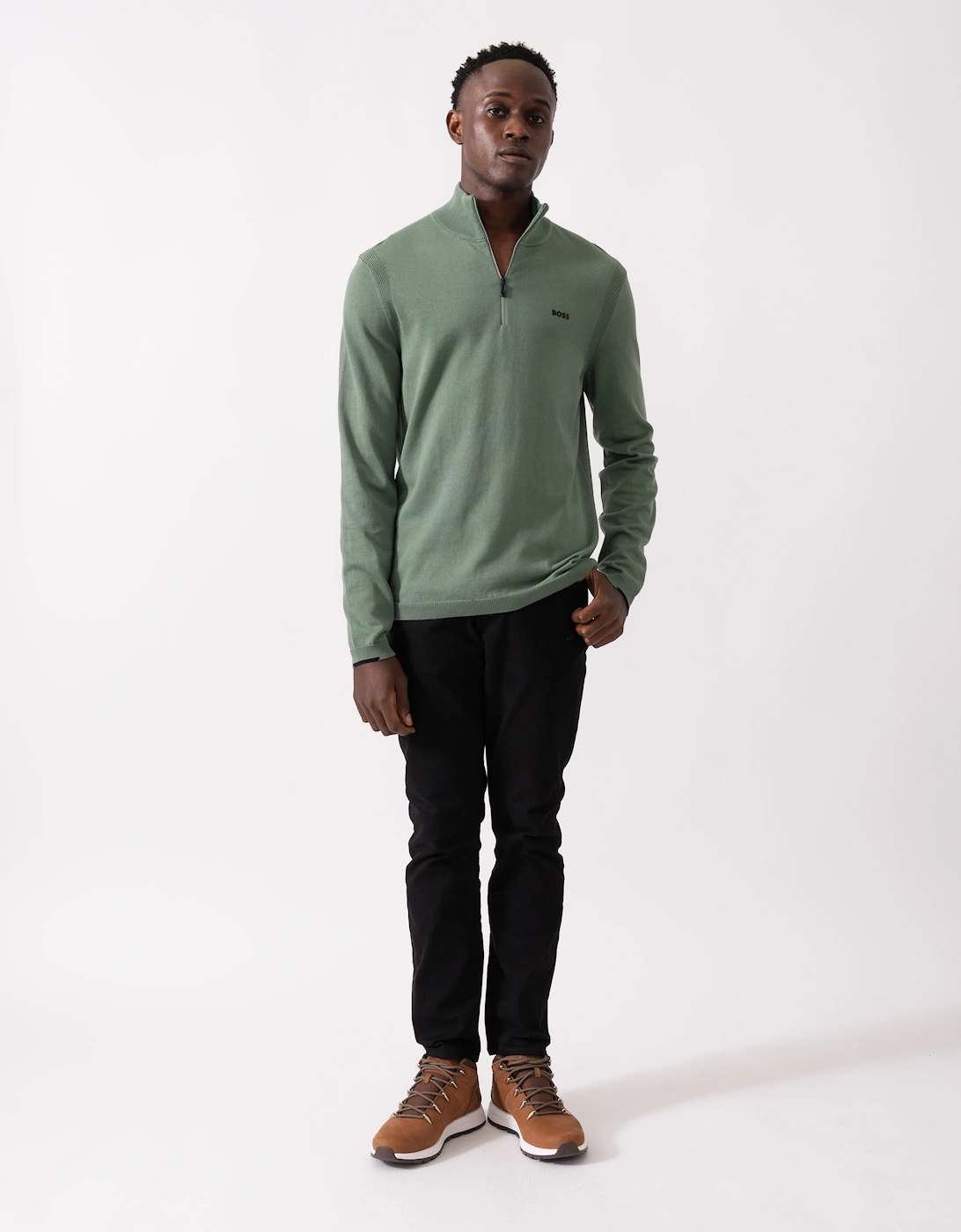 BOSS Green Ever-X Mens Quarter Zip Jumper - Open Green 358
