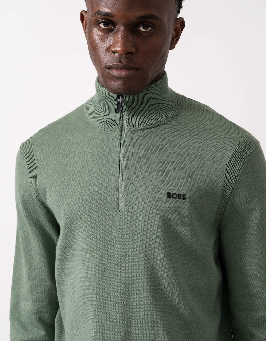 BOSS Green Ever-X Mens Quarter Zip Jumper - Open Green 358
