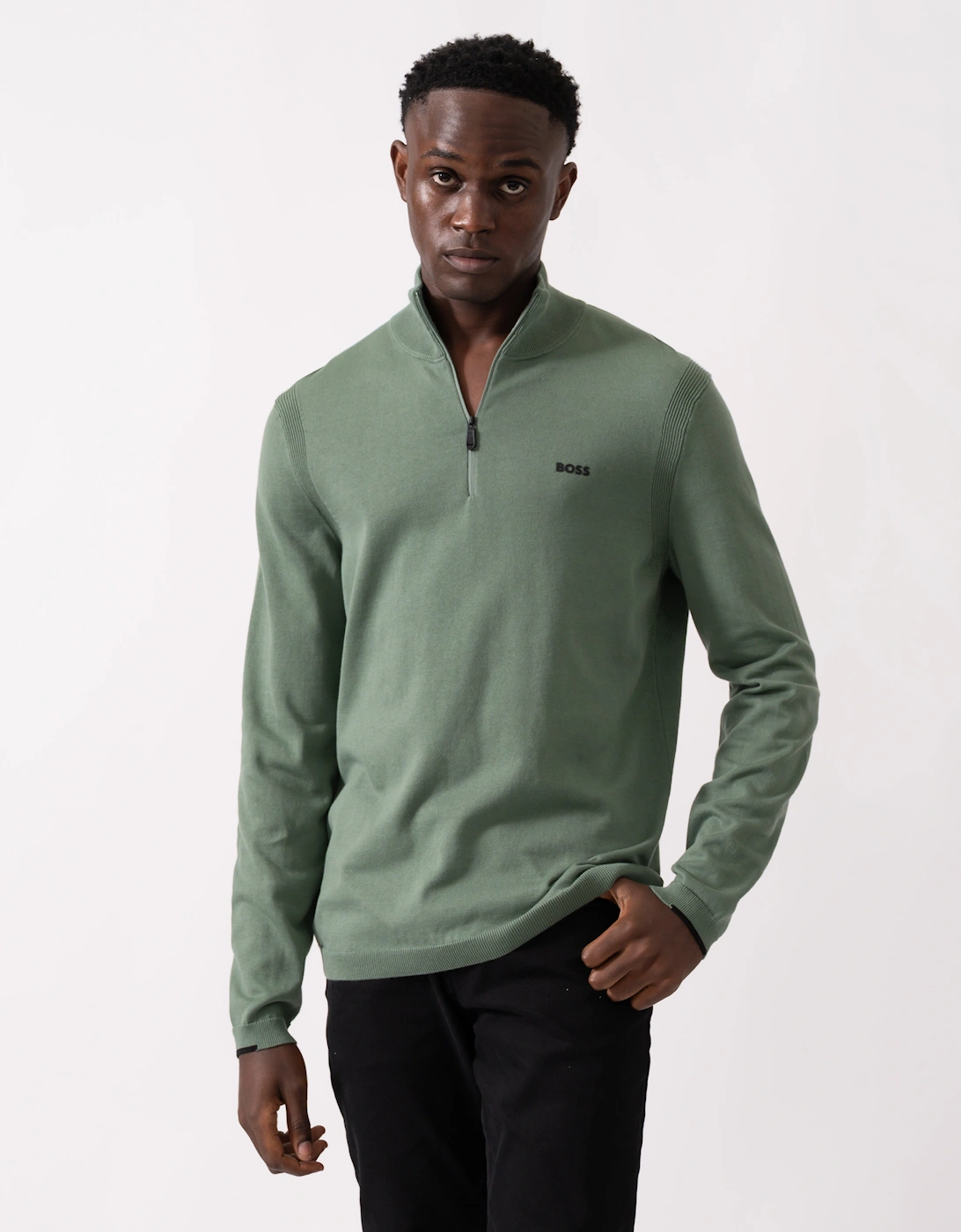 BOSS Green Ever-X Mens Quarter Zip Jumper - Open Green 358, 5 of 4