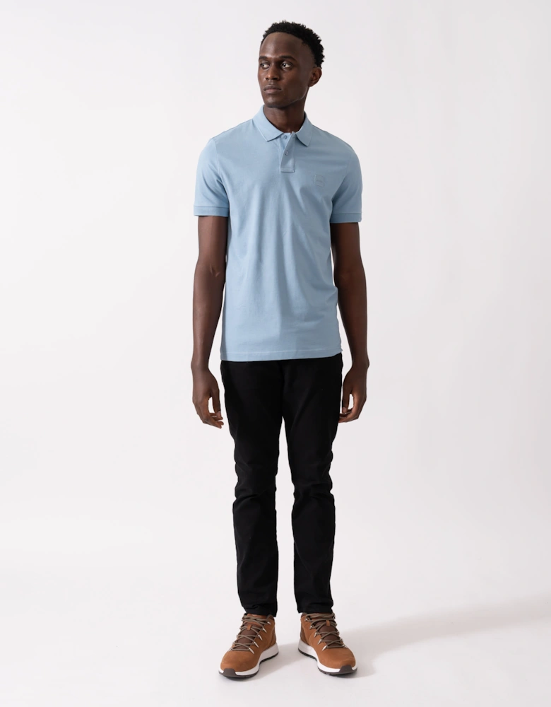 BOSS Orange Passenger Mens Stretch-Cotton Slim-Fit Polo Shirt with Logo Patch - Light/Pastel Blue 451
