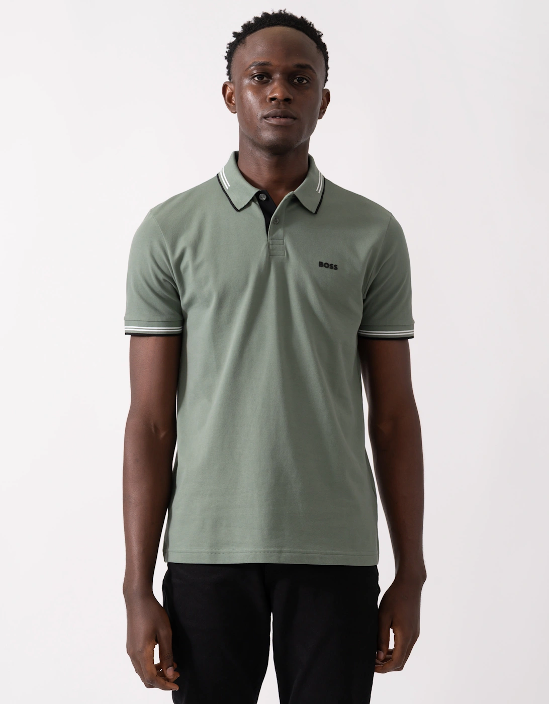 BOSS Green Paul Mens Short Sleeve Polo Shirt With Contrast Tipping - Open Green 358, 5 of 4