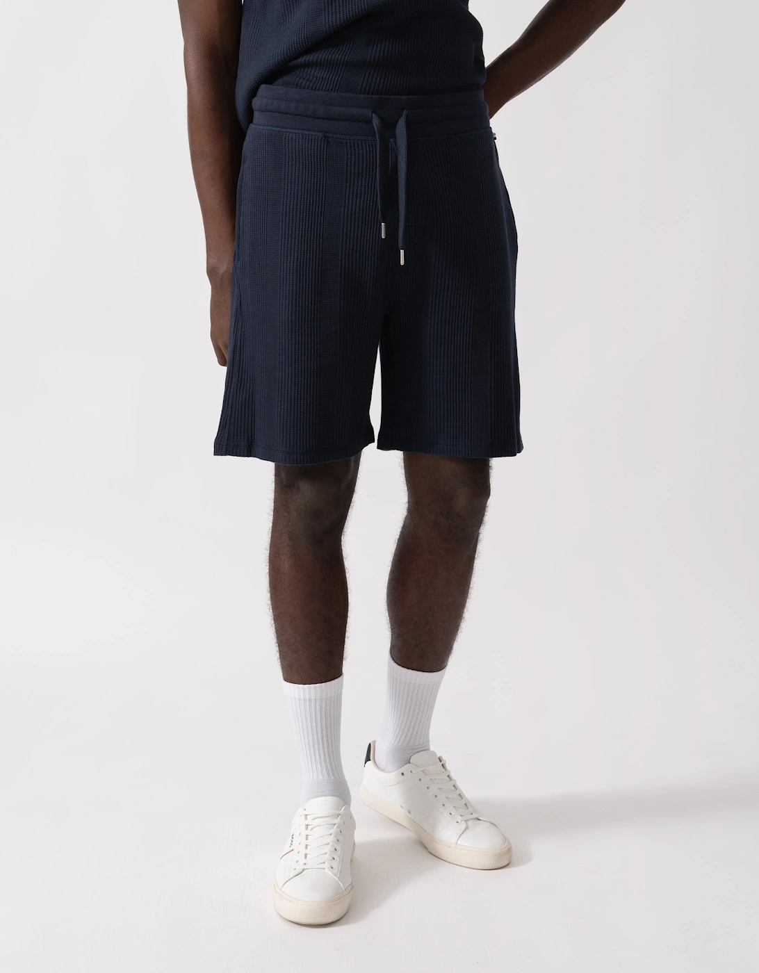 Hugo Boss Men's Navy Boss Orange Structure Loungewear Shorts - Dark Blue 403 - Size: 33/32/32
