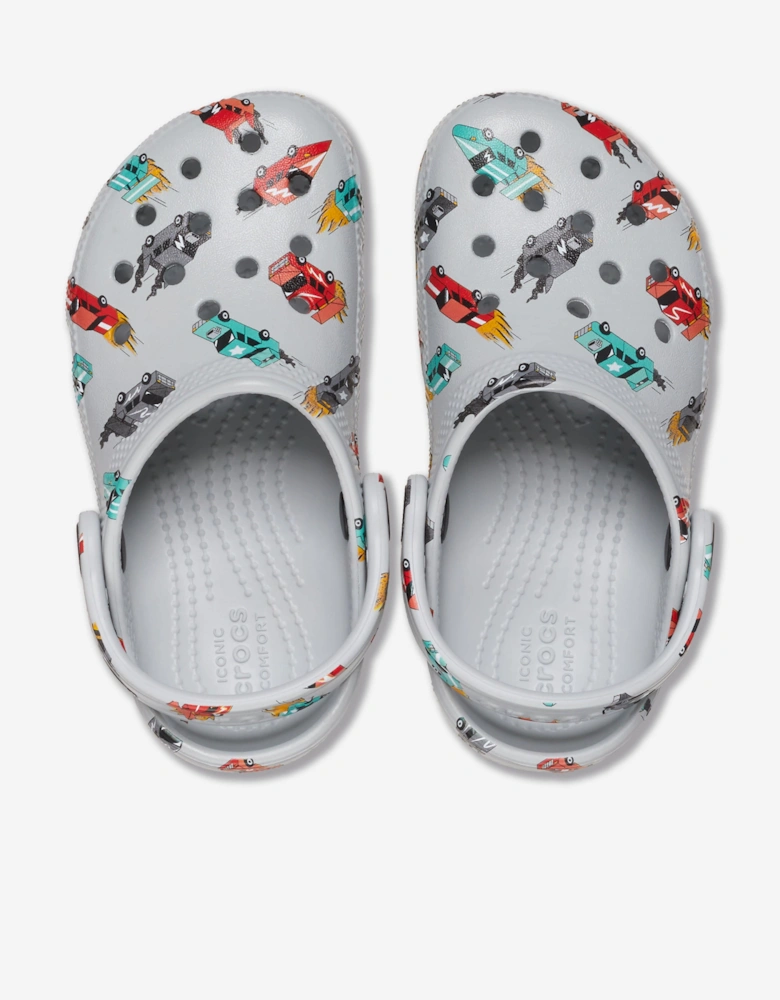 Boys Classic Race Cars Graphic Clog in Grey
