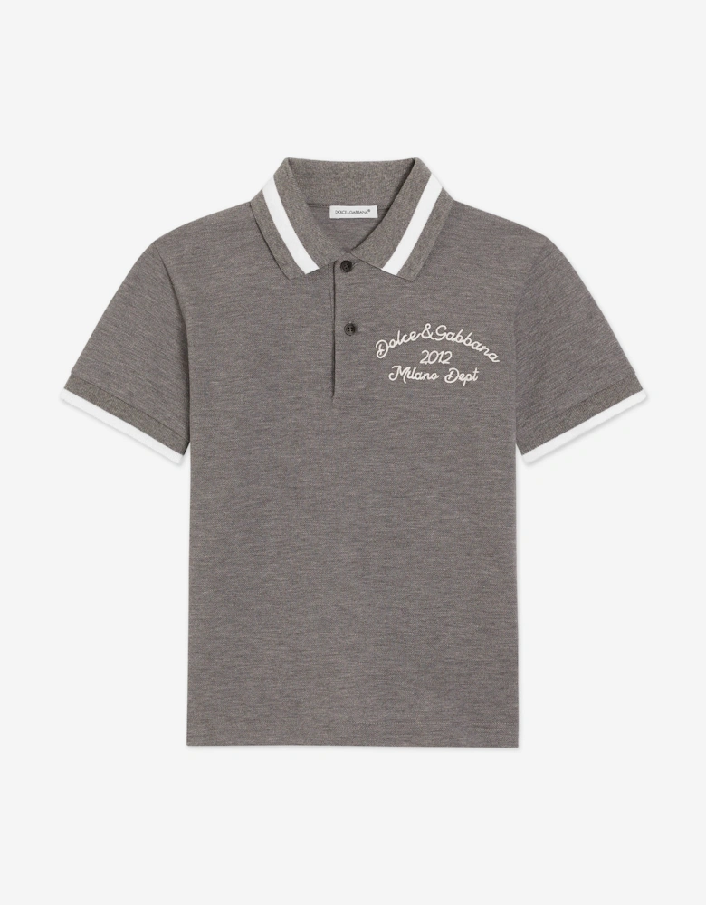 Boys Embroidered Logo Polo Shirt in Grey