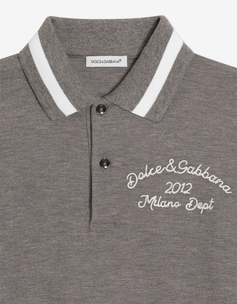 Boys Embroidered Logo Polo Shirt in Grey