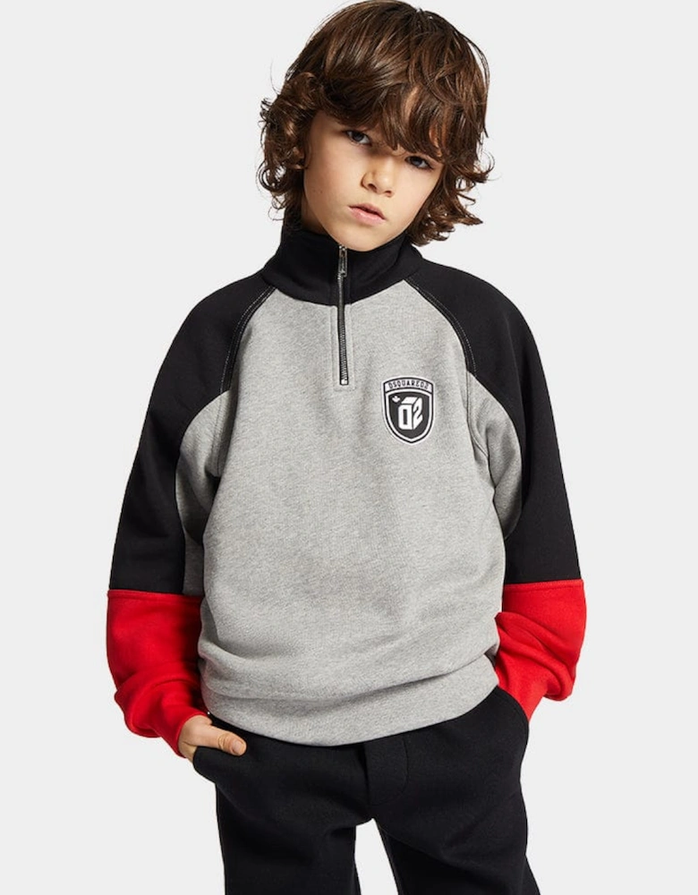 Kids Colourblock Half Zip Sweatshirt in Grey