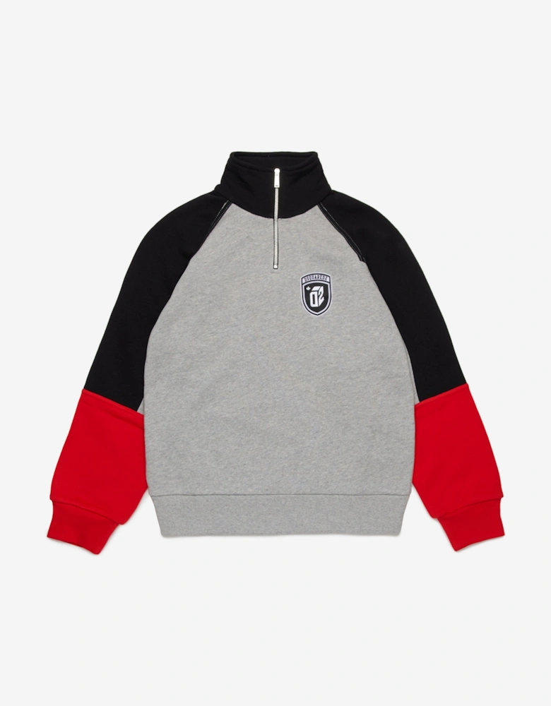 Kids Colourblock Half Zip Sweatshirt in Grey