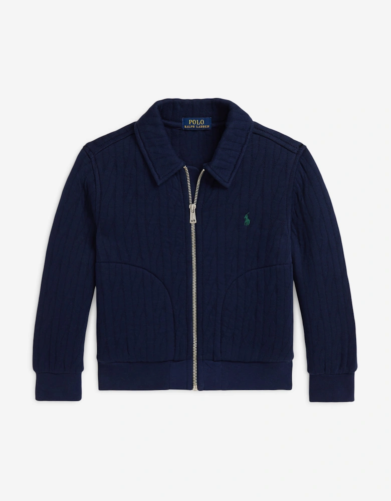 Boys Quilted Cable Knit Zip Up in Navy