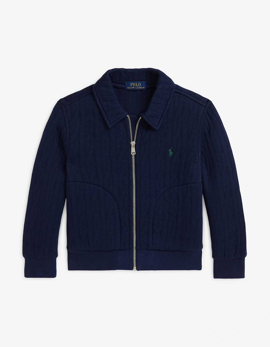 Boys Quilted Cable Knit Zip Up in Navy, 6 of 5