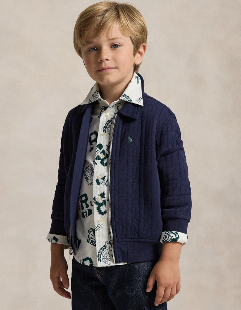 Boys Quilted Cable Knit Zip Up in Navy