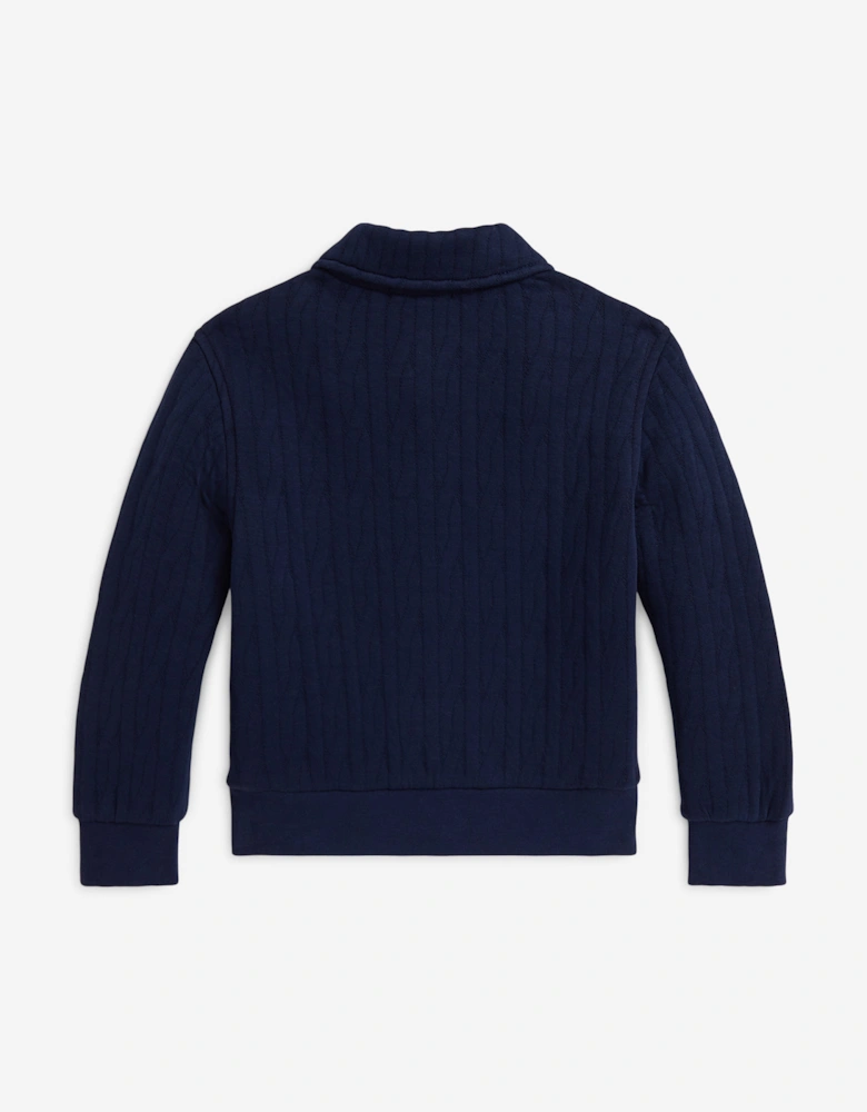 Boys Quilted Cable Knit Zip Up in Navy