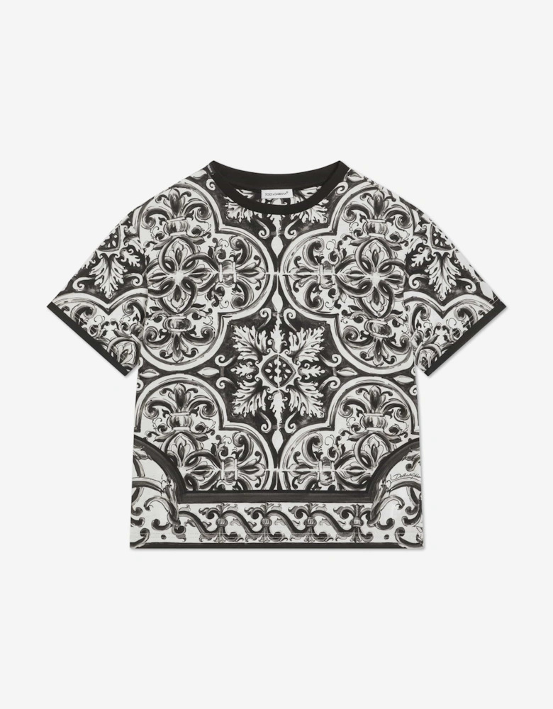 Boys Majolica Print T-Shirt in Black