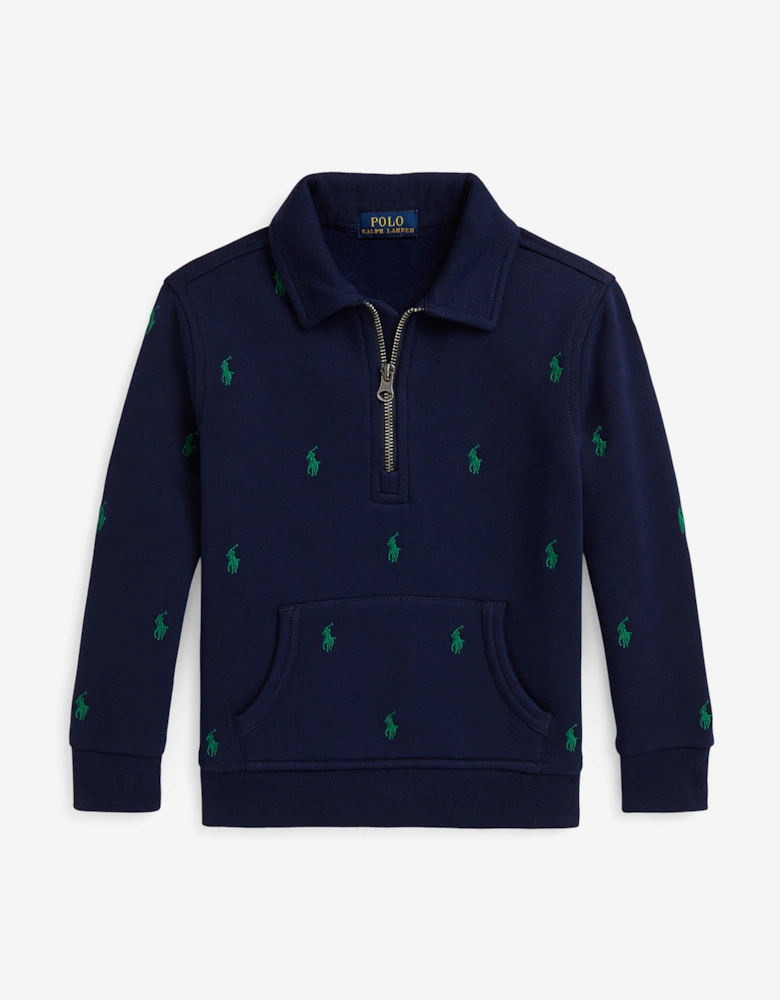 Boys Half Zip Logo Pullover in Navy