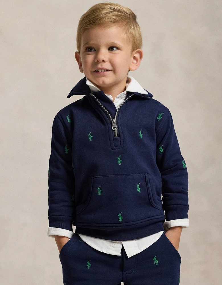 Boys Half Zip Logo Pullover in Navy