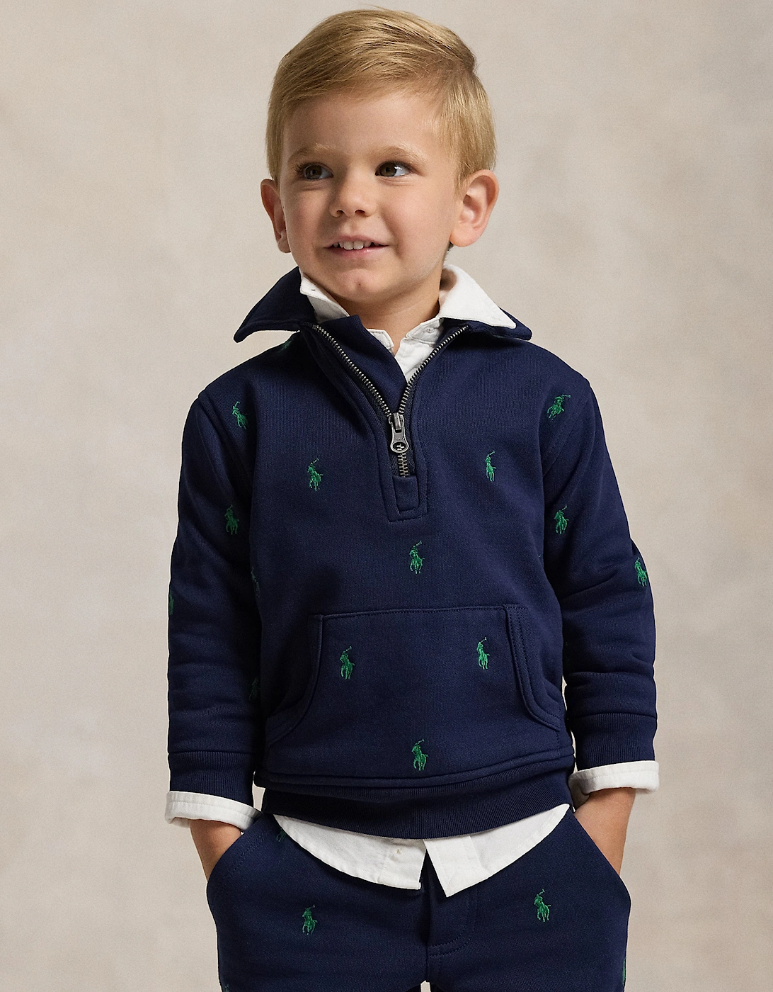 Boys Half Zip Logo Pullover in Navy