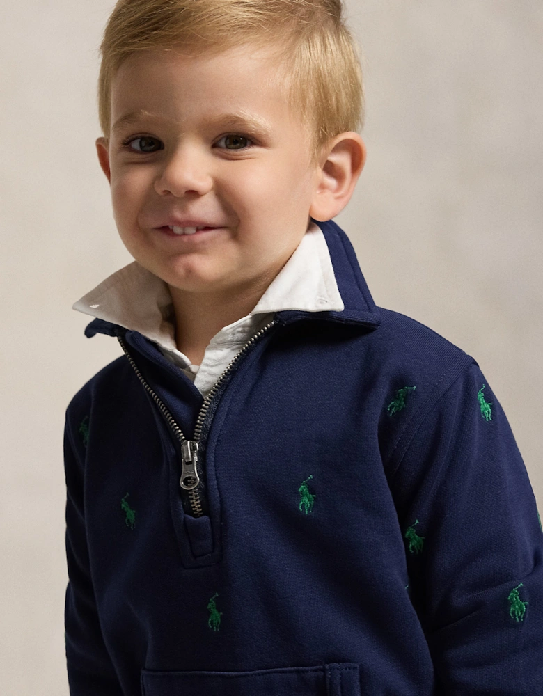 Boys Half Zip Logo Pullover in Navy