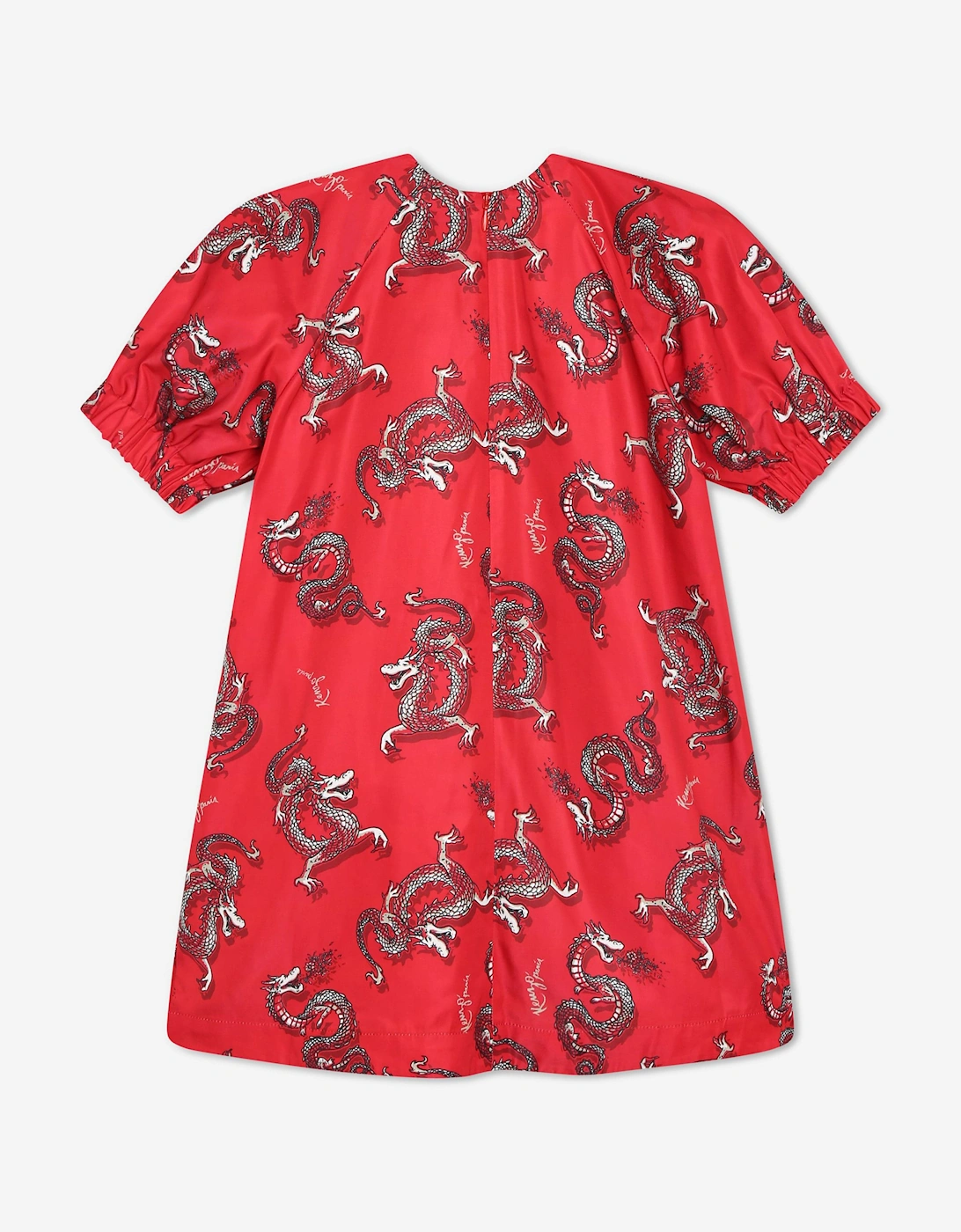 Girls Dragon Print Dress in Red