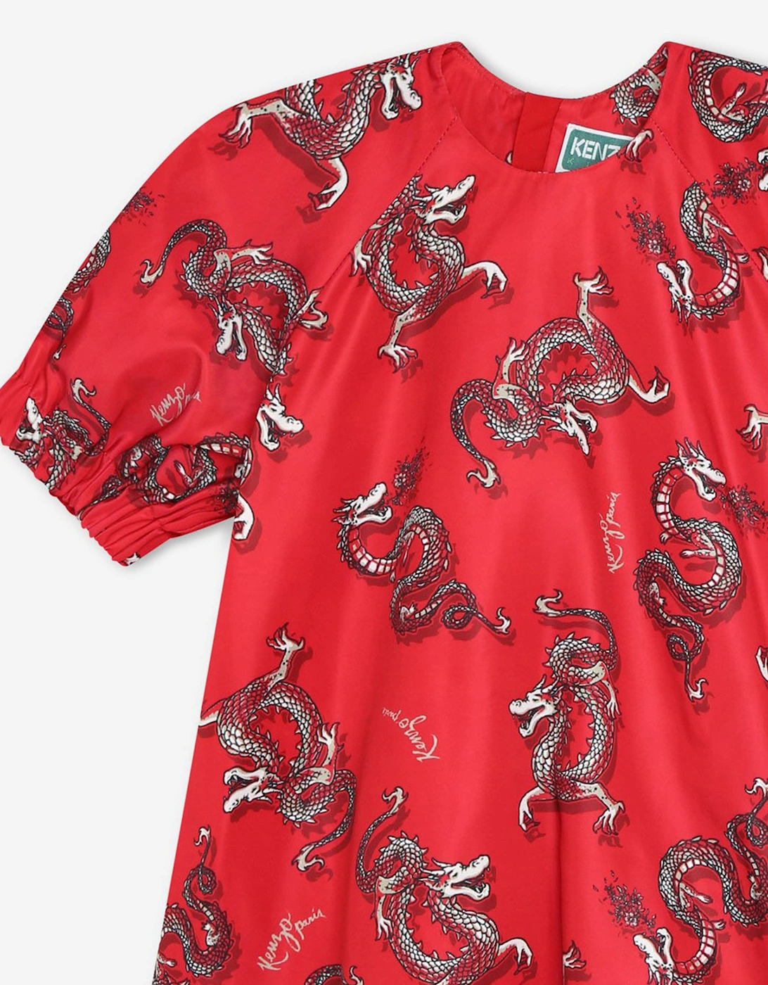 Girls Dragon Print Dress in Red