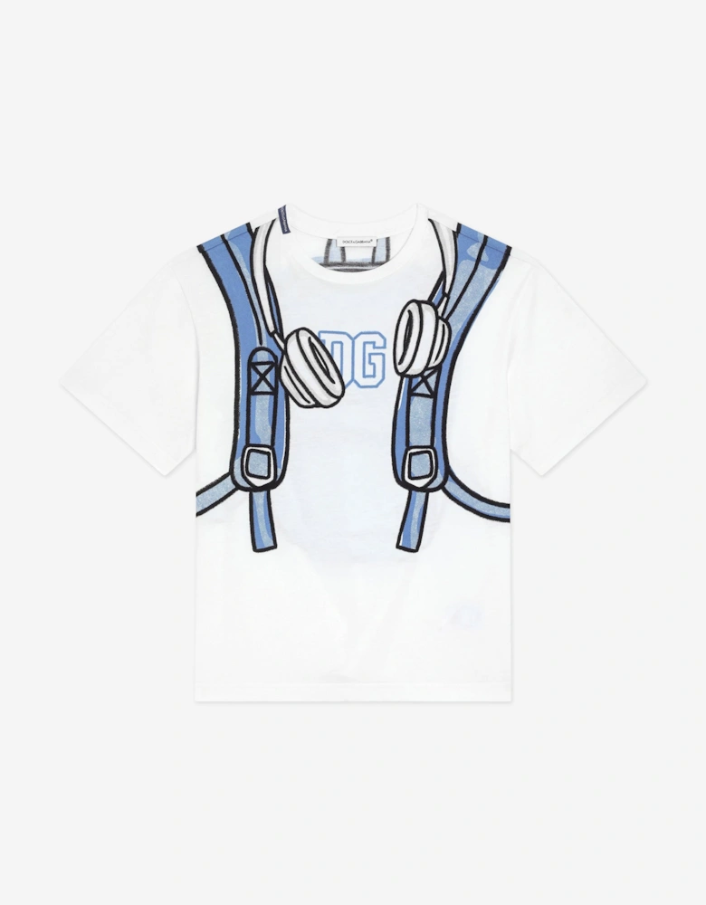 Boys Backpack Print T-Shirt in White
