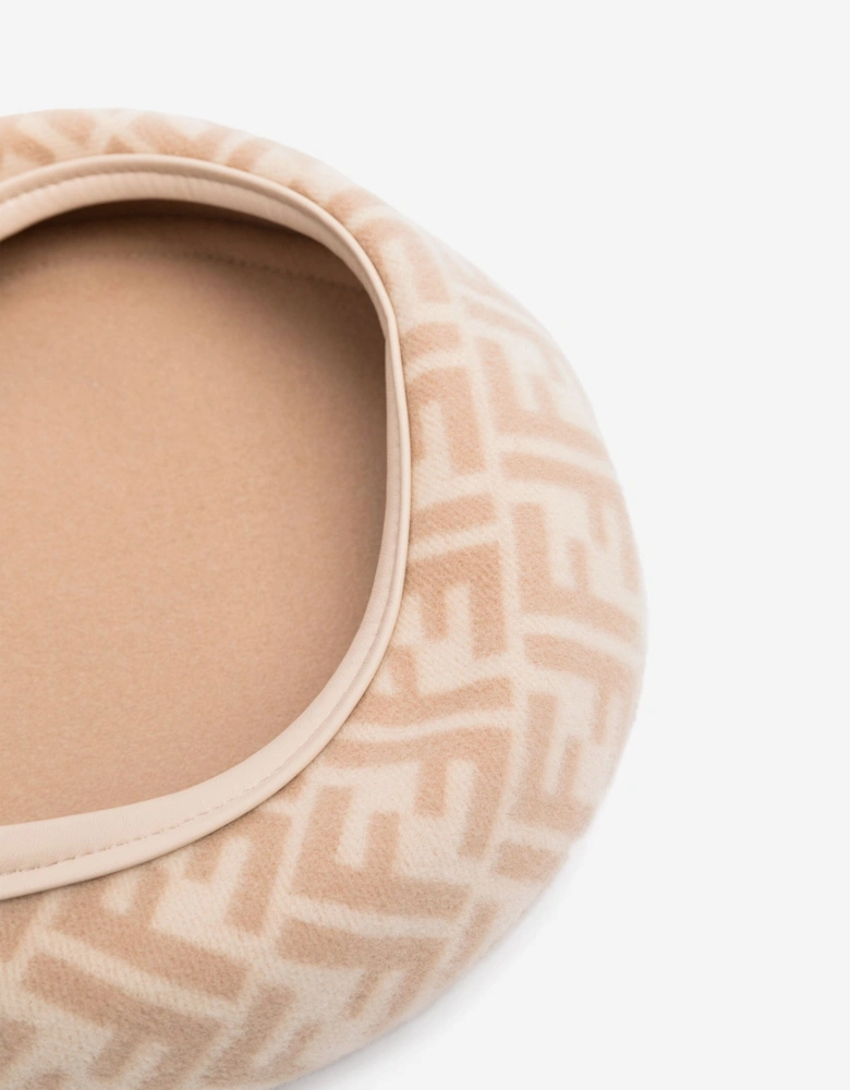 Girls Reversible FF Logo Beret in Beige