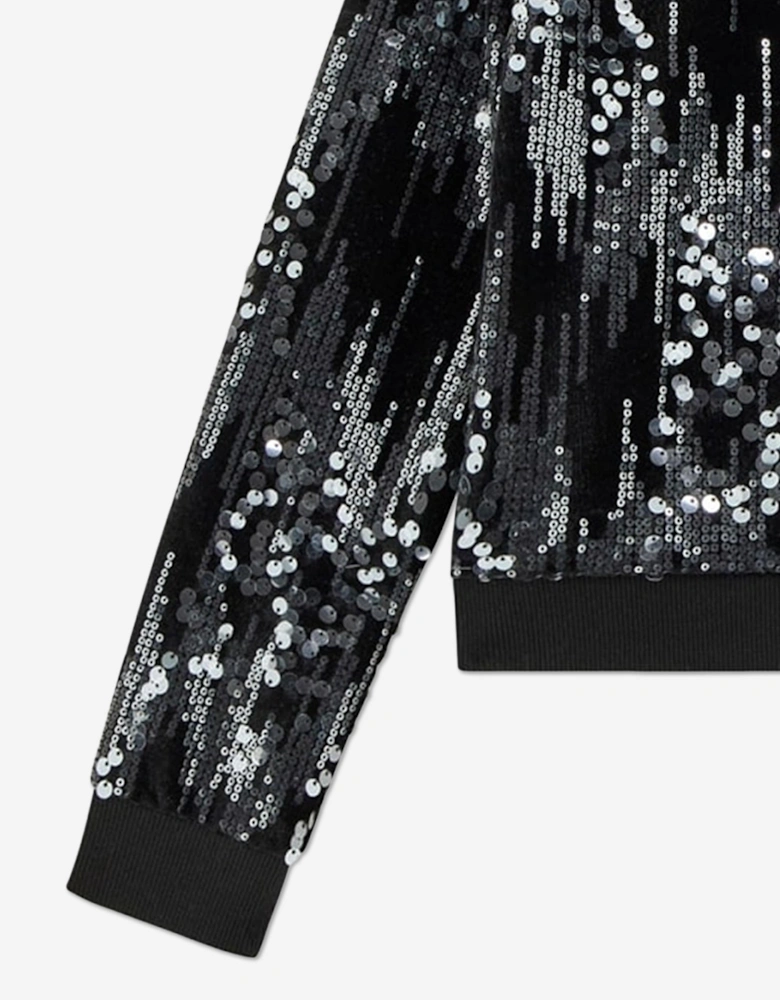 Girls Velvet Zip Up Top in Black
