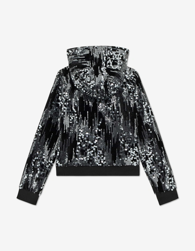 Girls Velvet Zip Up Top in Black