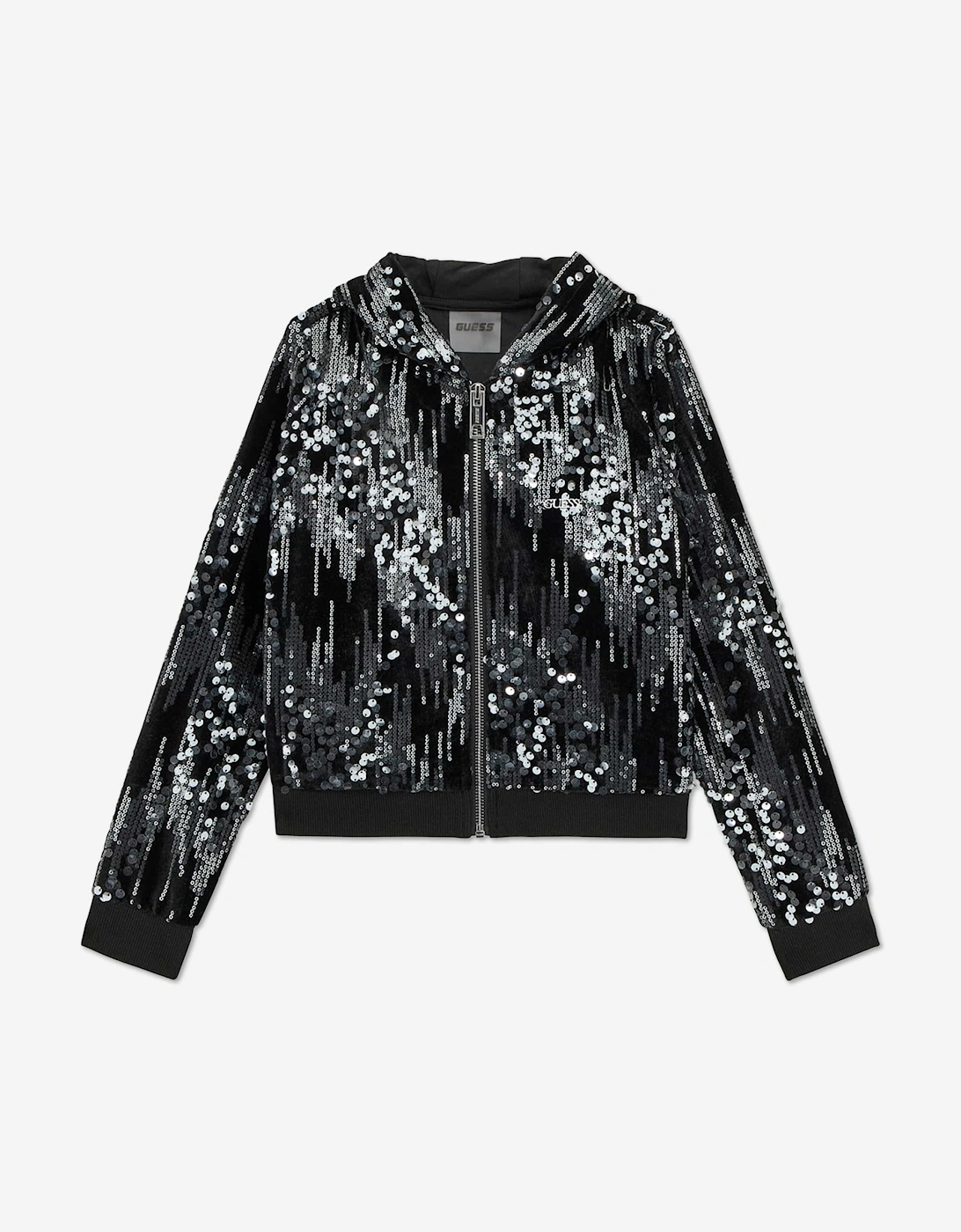 Guess Girls Black  Velvet Zip Up Top  - Size 12 Years Kids