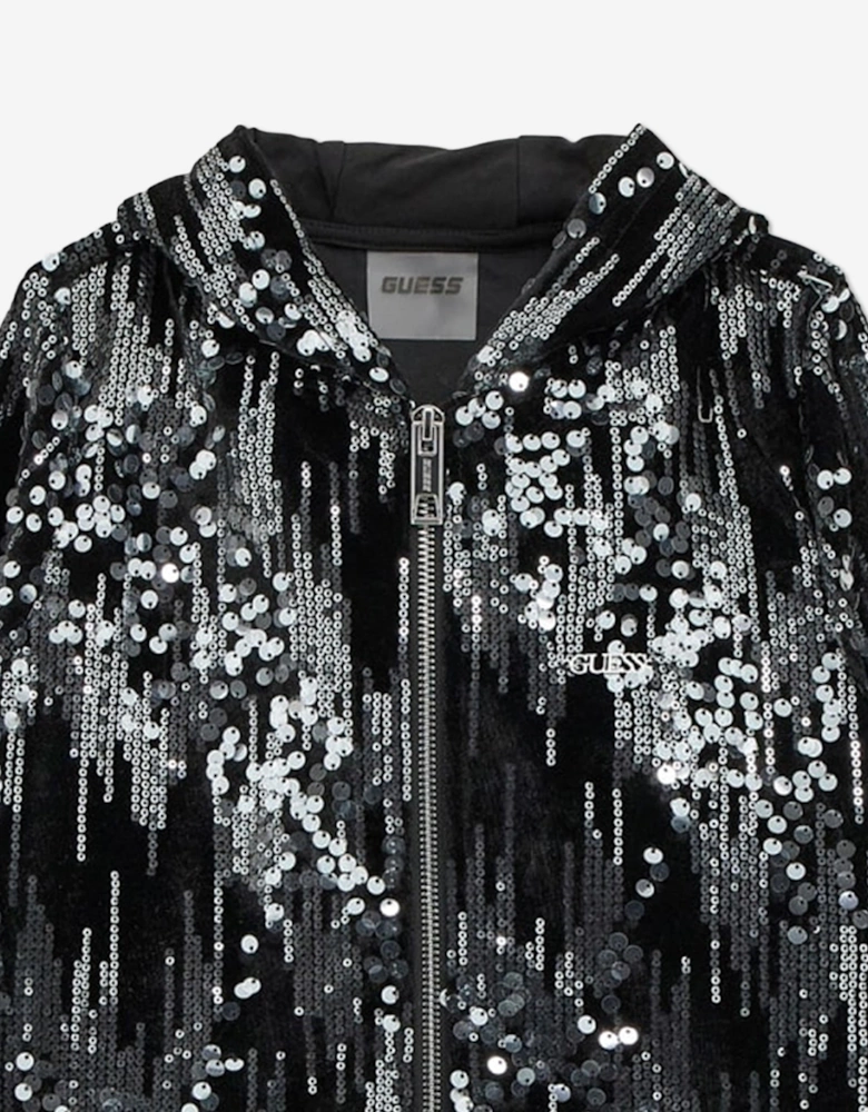 Girls Velvet Zip Up Top in Black