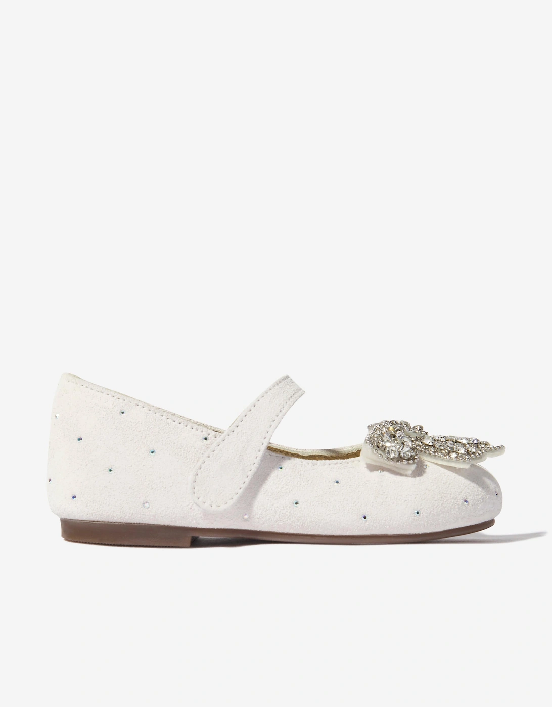 BABYWALKER Girls Suede Swarovski Bow Ballerinas in White, 5 of 4
