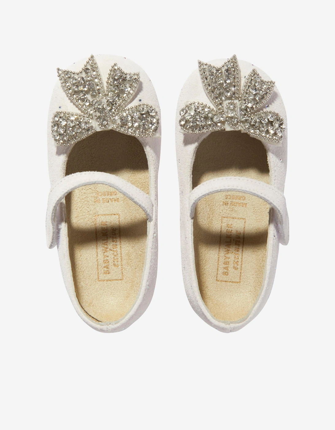 BABYWALKER Girls Suede Swarovski Bow Ballerinas in White