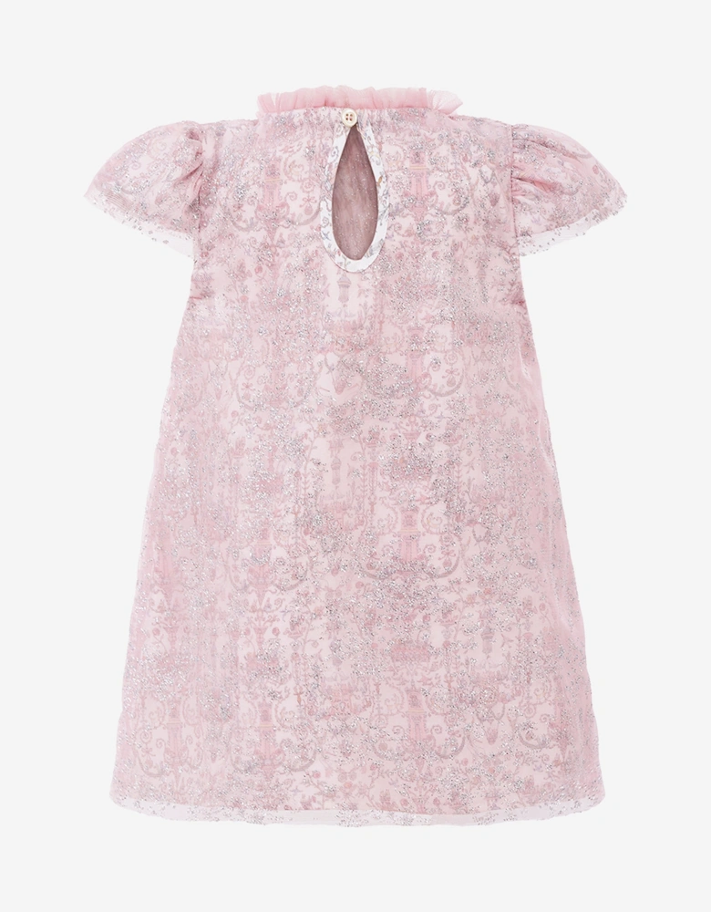 Baby Girls Glittery Toile de Jouy Dress in Pink