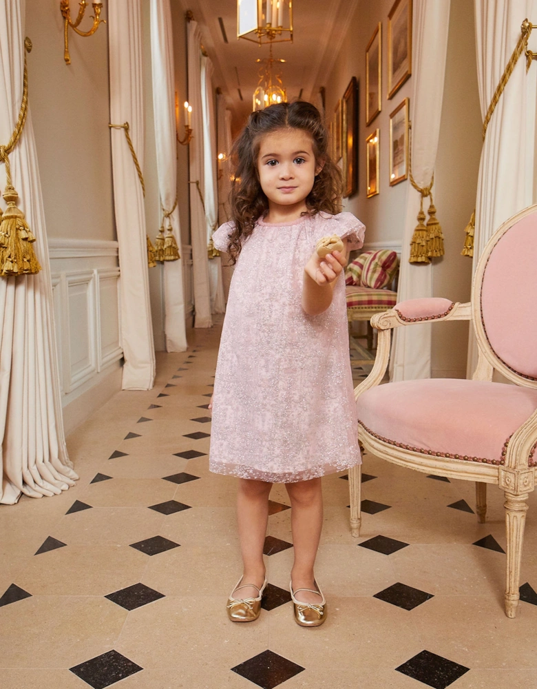 Baby Girls Glittery Toile de Jouy Dress in Pink