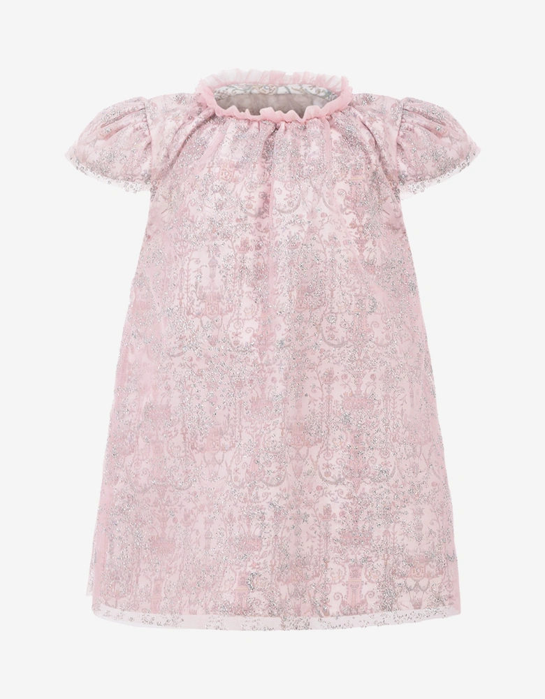 Baby Girls Glittery Toile de Jouy Dress in Pink