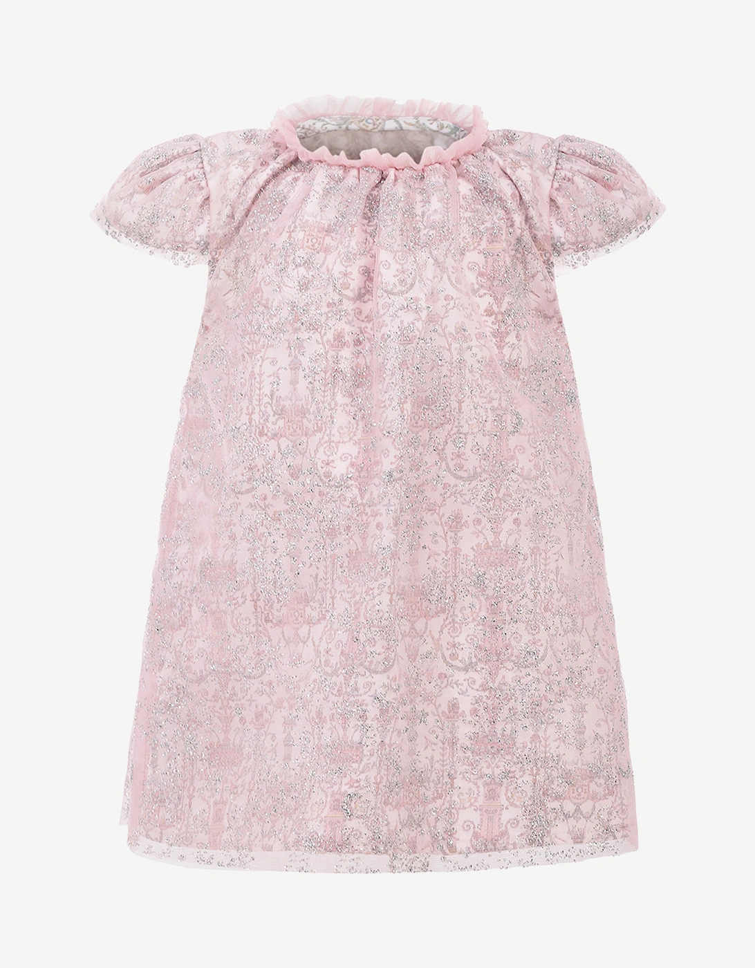 Baby Girls Glittery Toile de Jouy Dress in Pink, 5 of 4