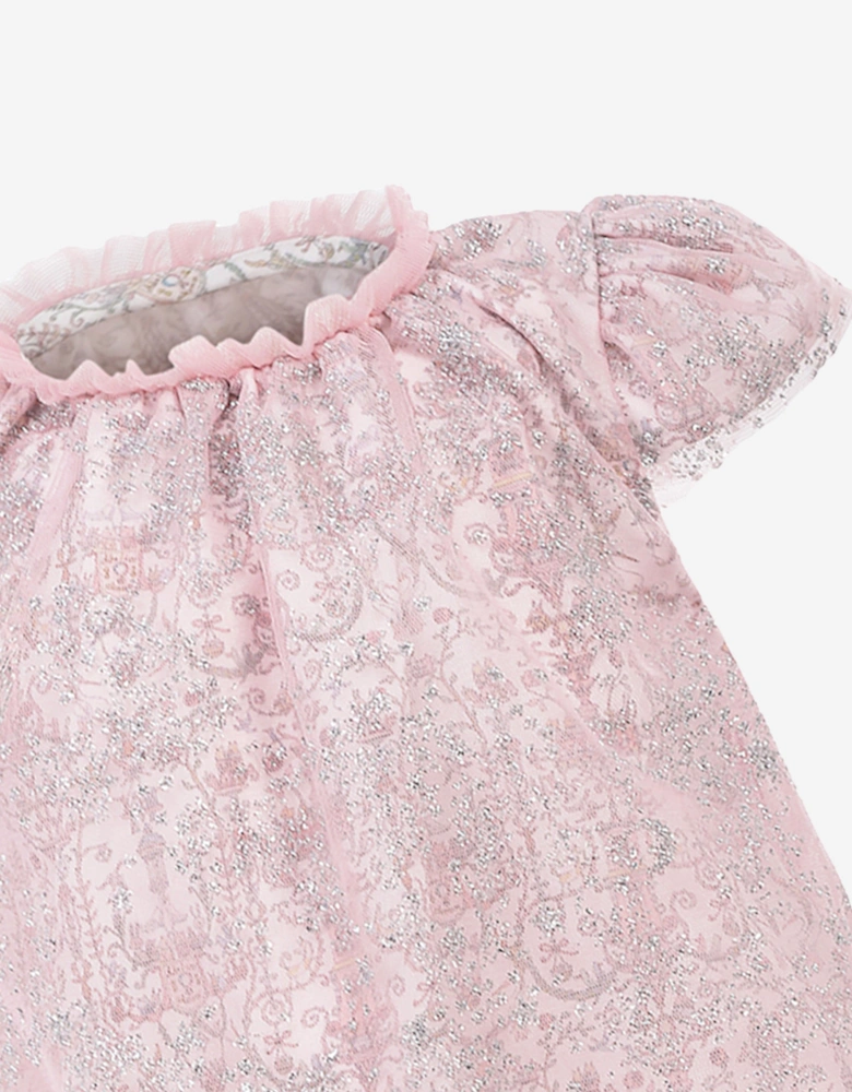 Baby Girls Glittery Toile de Jouy Dress in Pink