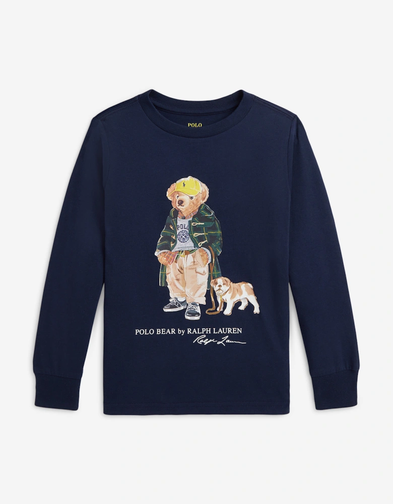 Boys Long Sleeve Polo Bear T-Shirt in Navy