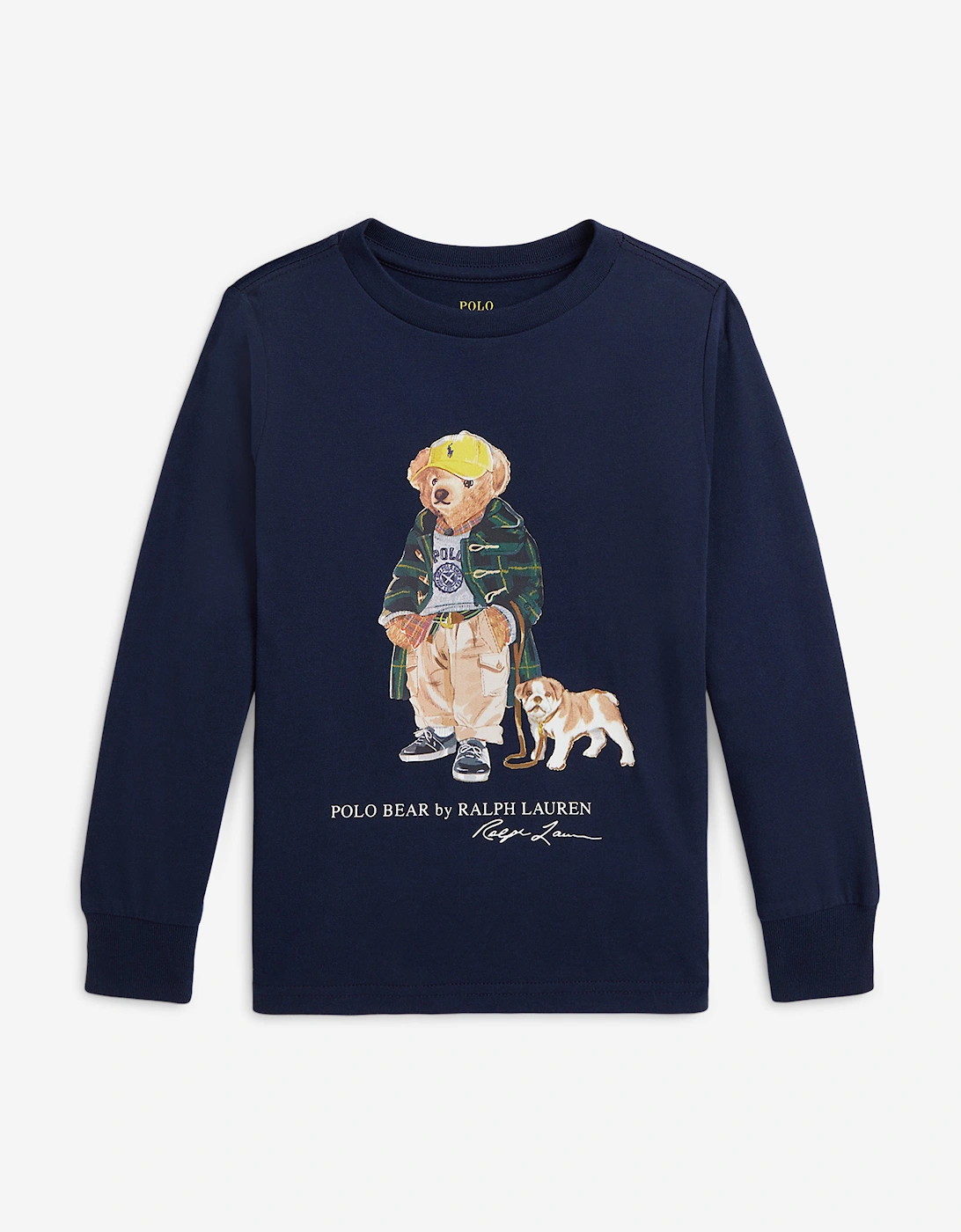Boys Long Sleeve Polo Bear T-Shirt in Navy, 6 of 5