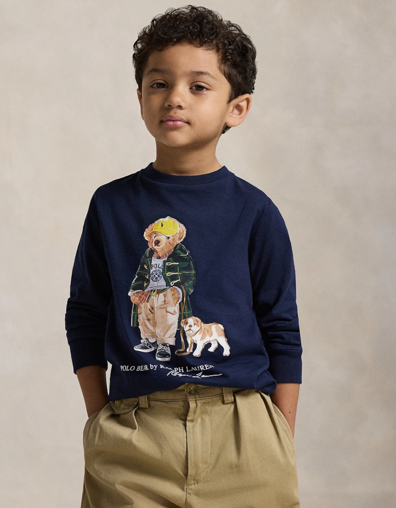 Boys Long Sleeve Polo Bear T-Shirt in Navy