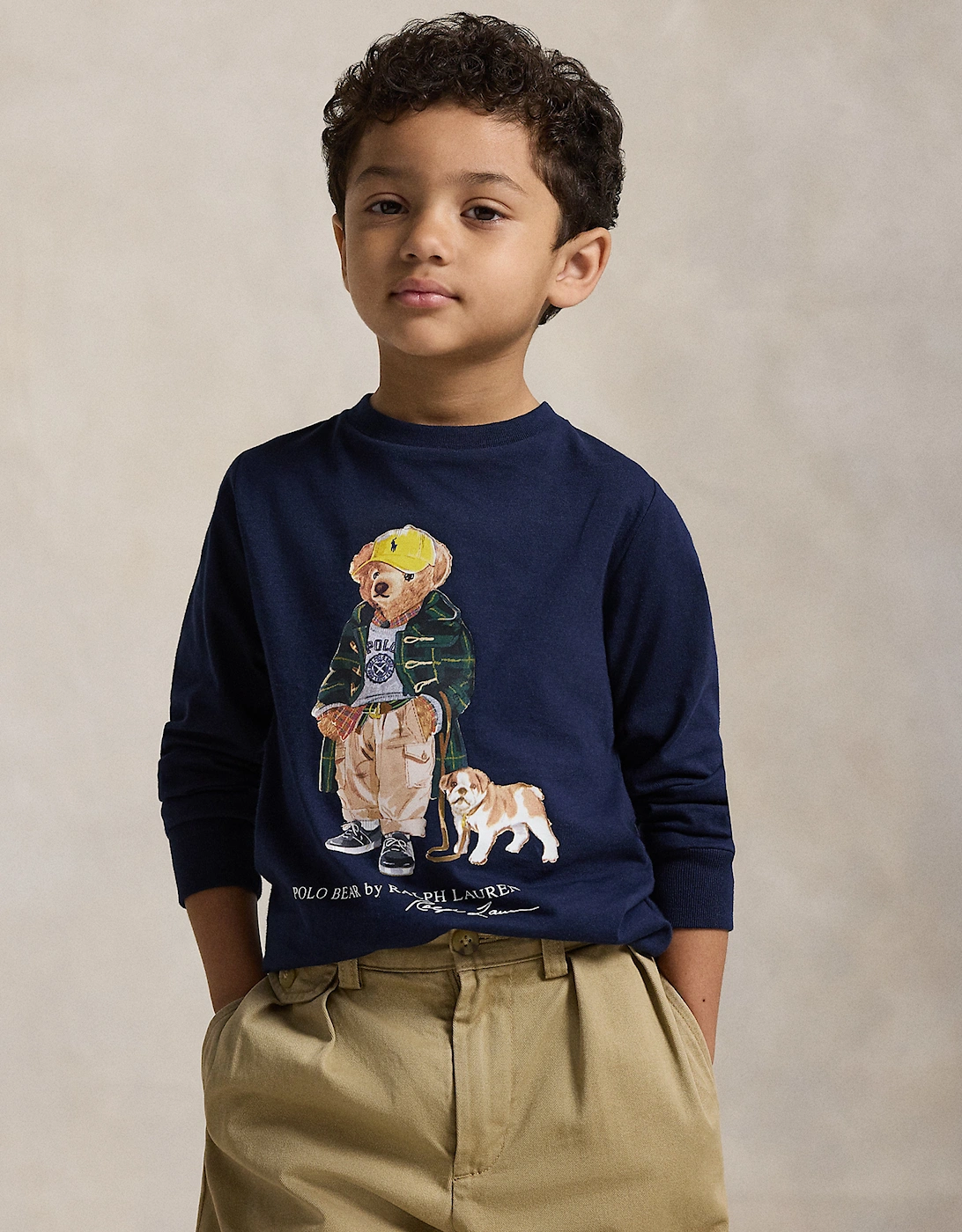 Boys Long Sleeve Polo Bear T-Shirt in Navy