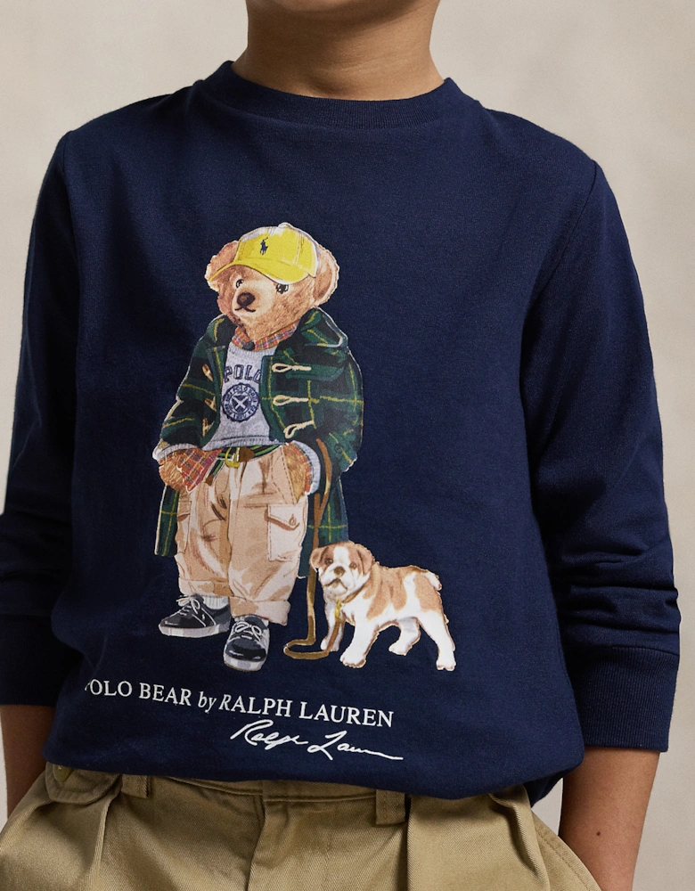 Boys Long Sleeve Polo Bear T-Shirt in Navy